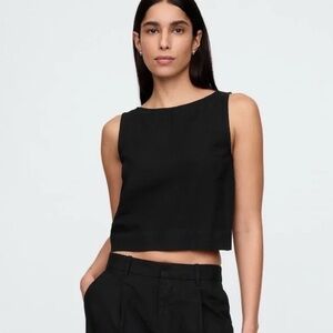 Abercrombie linen blend crop top in black